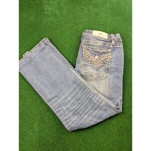 Miss Me Easy Straight Mid Rise Embellished Sequin Jeans Medium Wash Size 30